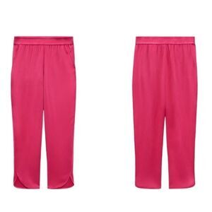 ZARA SATIN SPLIT HEM TROUSERS FUCHSIA Size L 4886/045